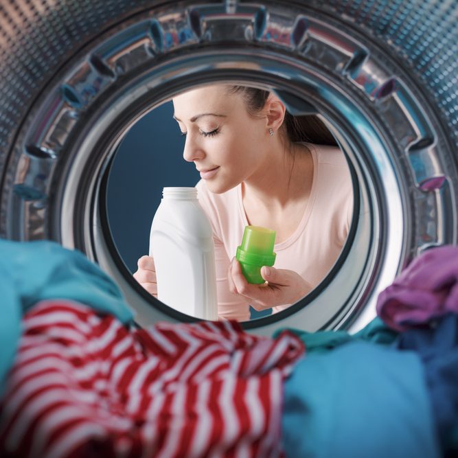 Woman,Smelling,A,Scented,Laundry,Detergent,,Point,Of,View,Shot